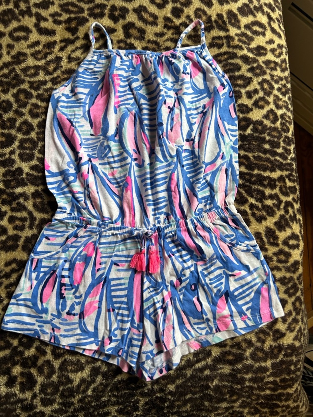Lily Pulitzer Girls' Blue & Pink Printed Cotton Romper